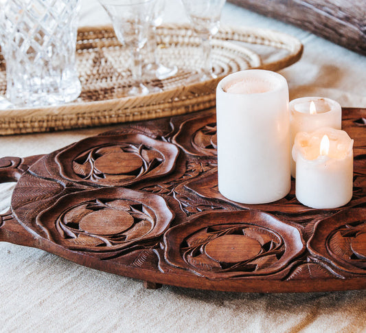 vintage boho hand-carved wooden tray