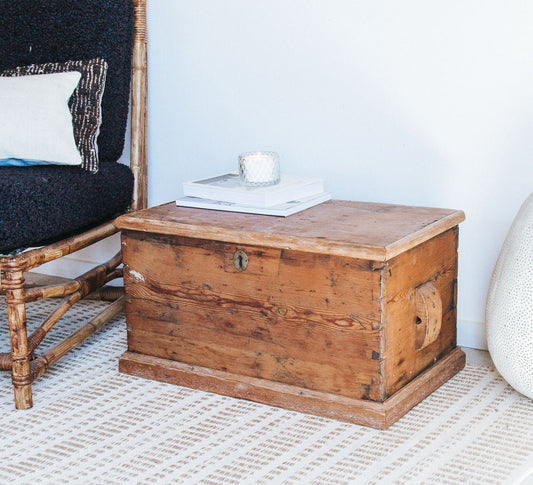 vintage boho wooden kauri storage chest trunk