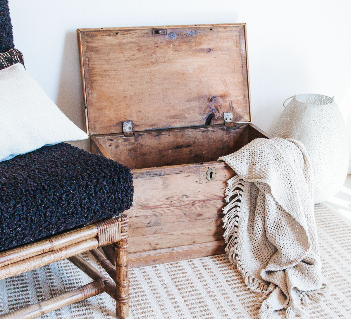 vintage boho wooden kauri storage chest trunk