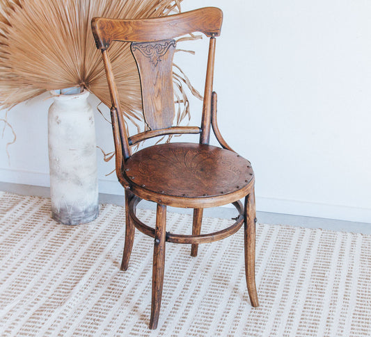 vintage boho bentwood wooden dining chair with metal studs on seat