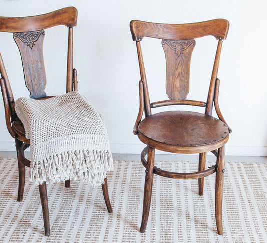 vintage boho bentwood wooden dining chair with metal studs on seat