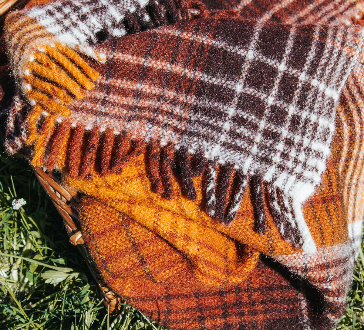 vintage retro wool tartan travel rug all purpose throw blanket in mustard gold