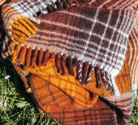 vintage retro wool tartan travel rug all purpose throw blanket in mustard gold