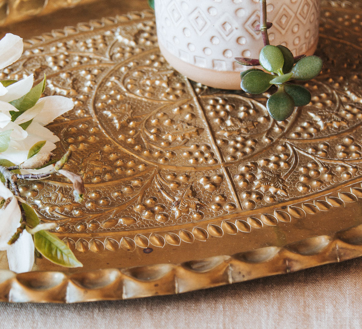 vintage boho brass serving tray