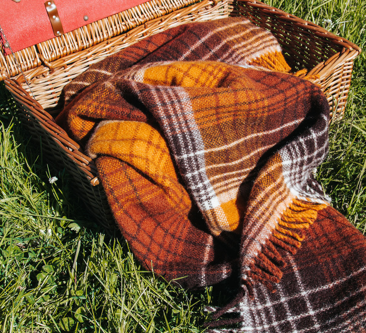 vintage retro wool tartan travel rug all purpose throw blanket in mustard gold