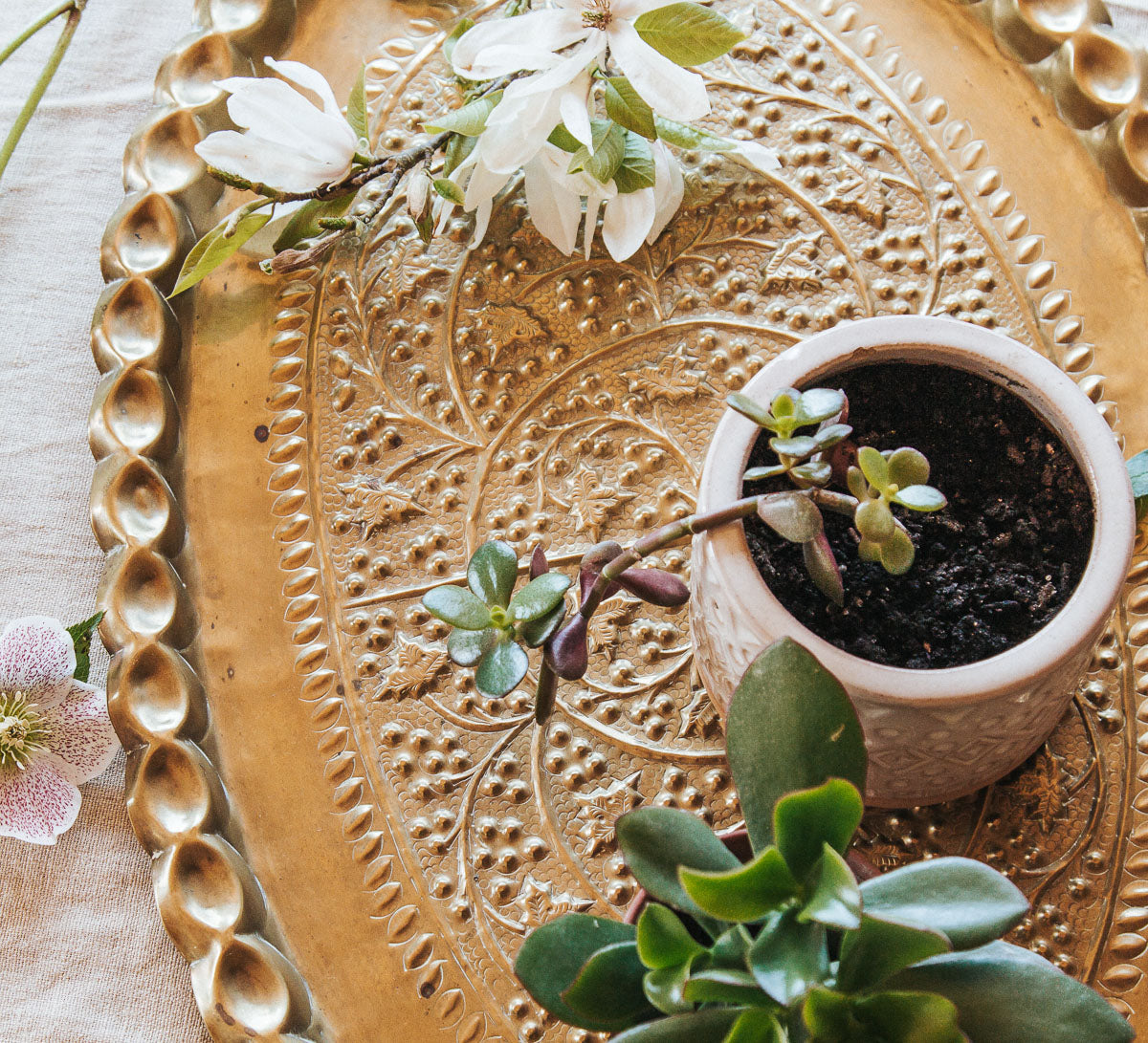 vintage boho brass serving tray