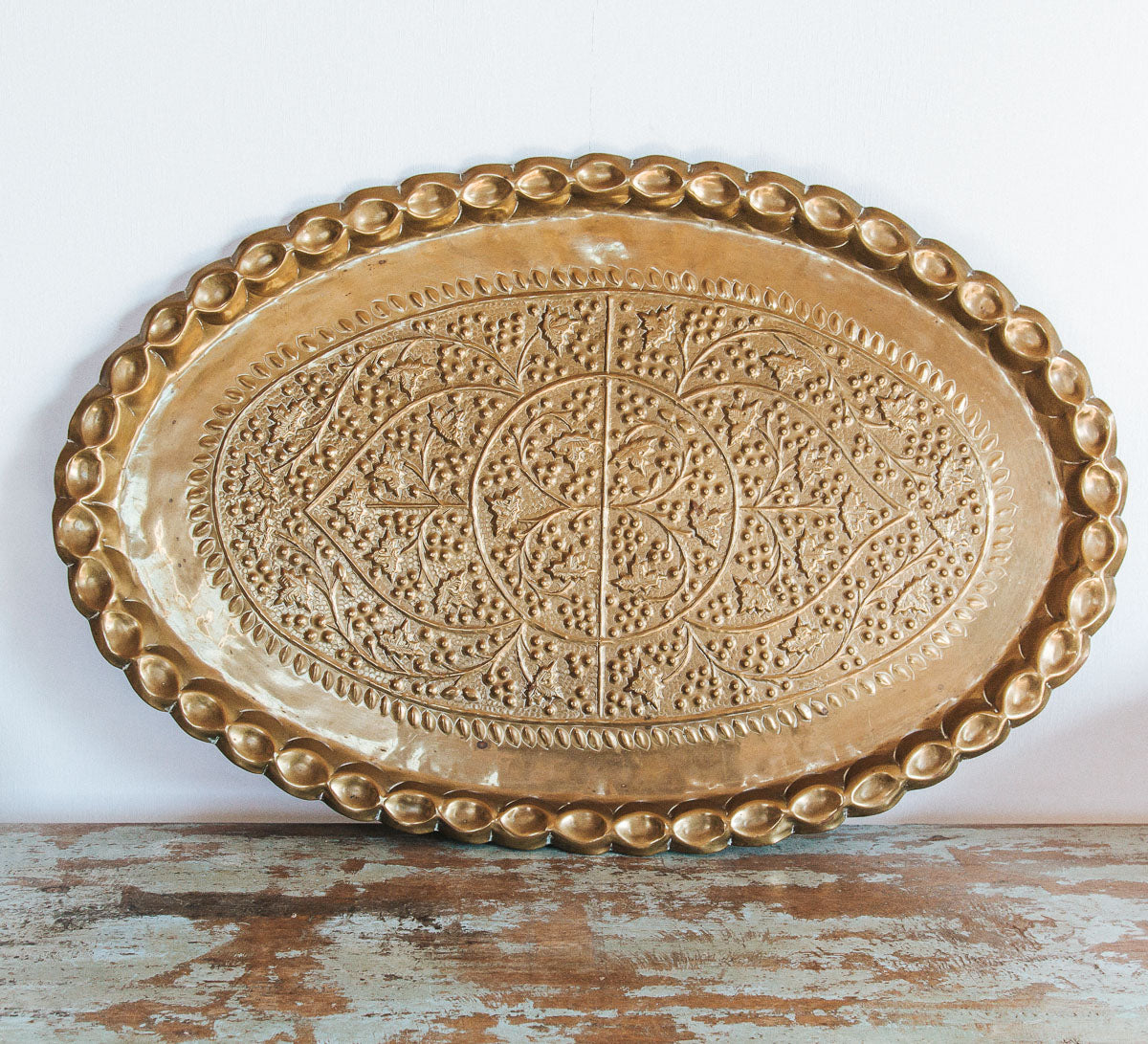 vintage boho brass serving tray