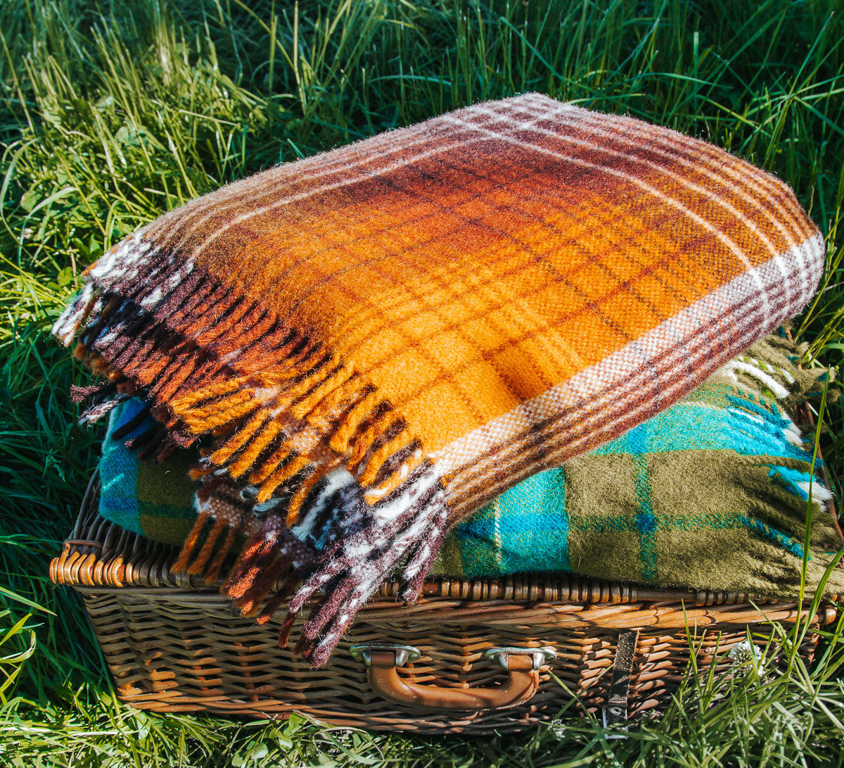 vintage retro wool tartan travel rug all purpose throw blanket in mustard gold