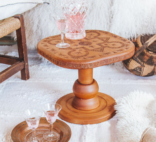 vintage boho hand carved side table