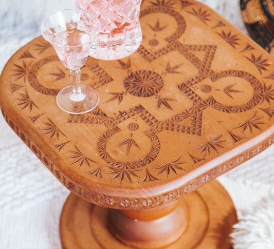 vintage boho hand carved side table