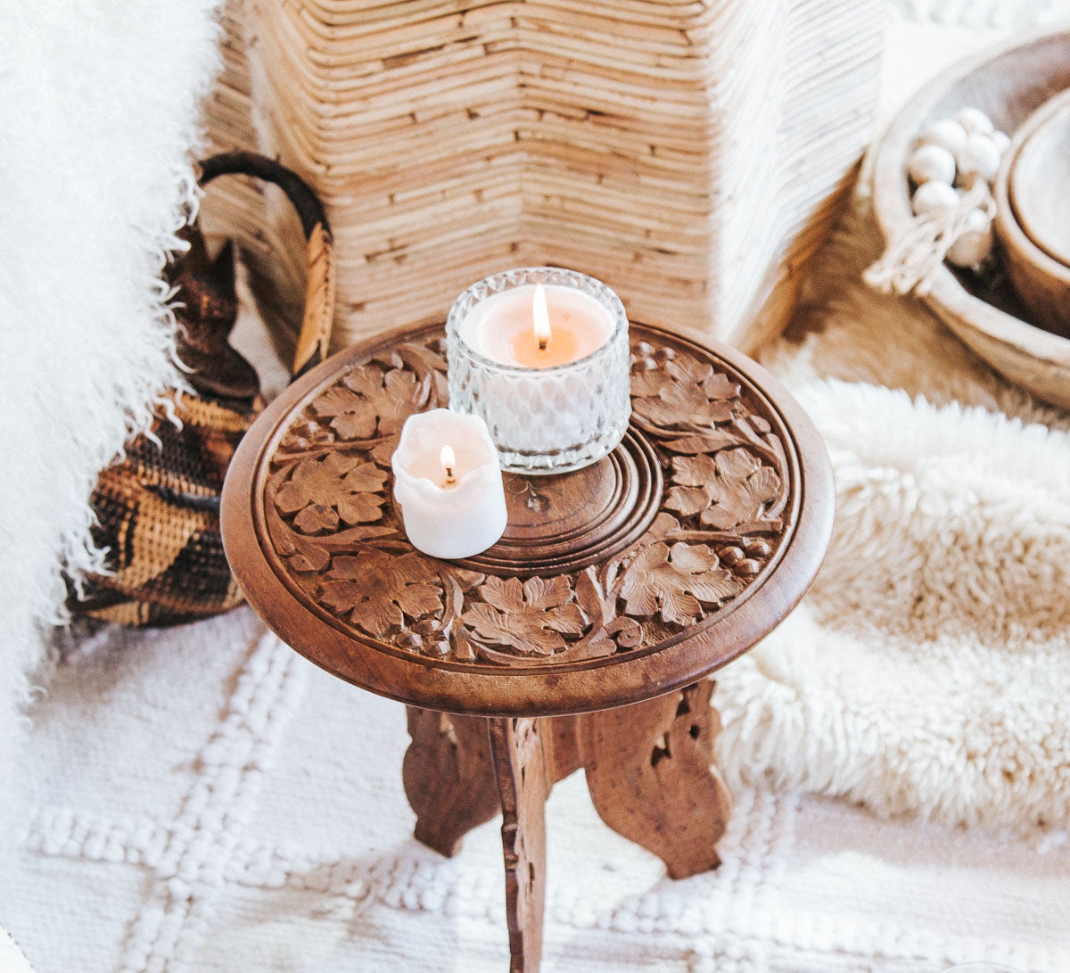 vintage indian carved mini side table