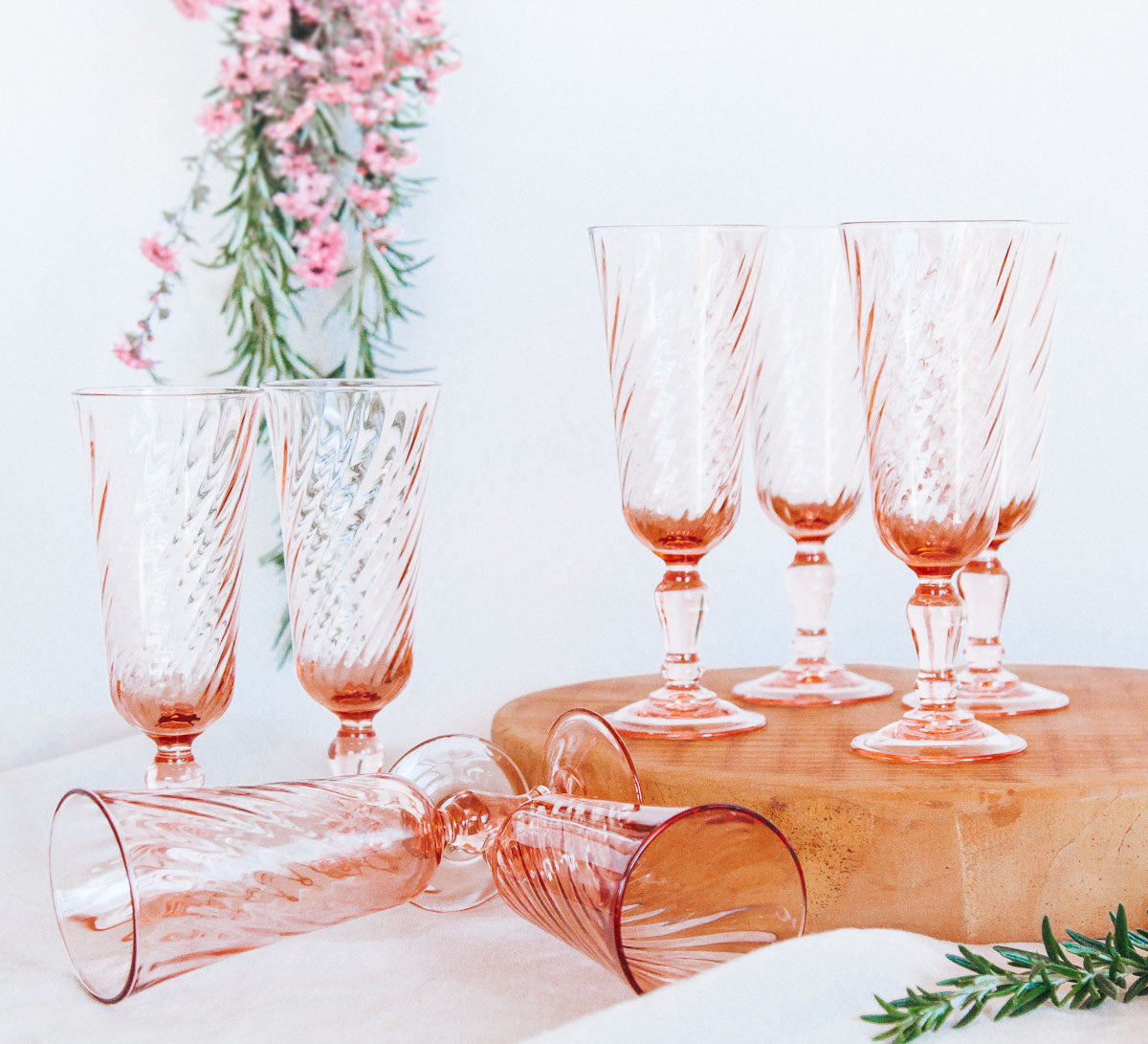 vintage boho french arcoroc blush swirl wine glasses
