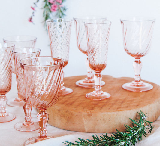 Vintage French Rose Swirl Glasses - Set of 4