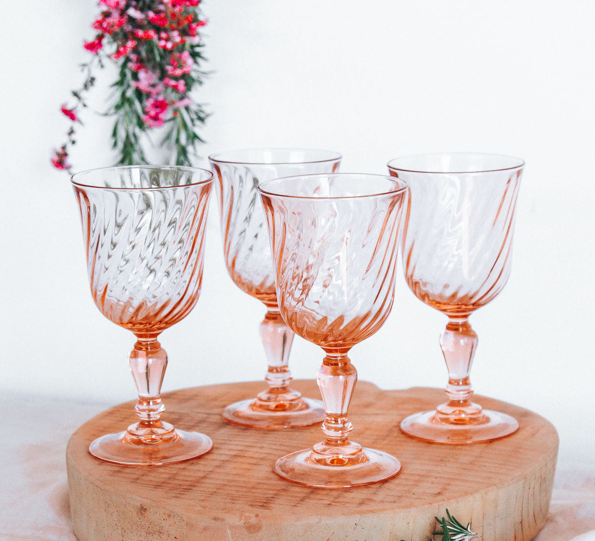 vintage boho french arcoroc blush swirl wine glasses