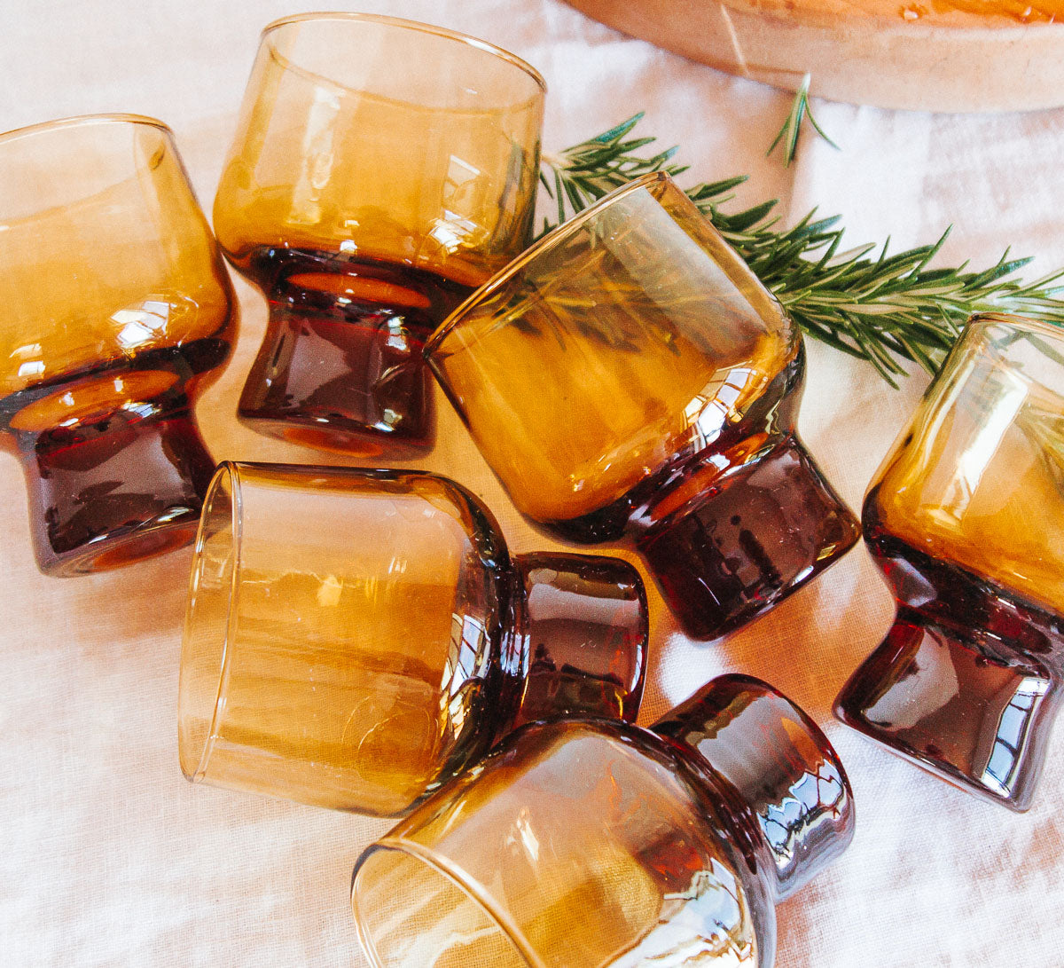 vintage boho retro ambergold kaaru made in NZ glass tumblers
