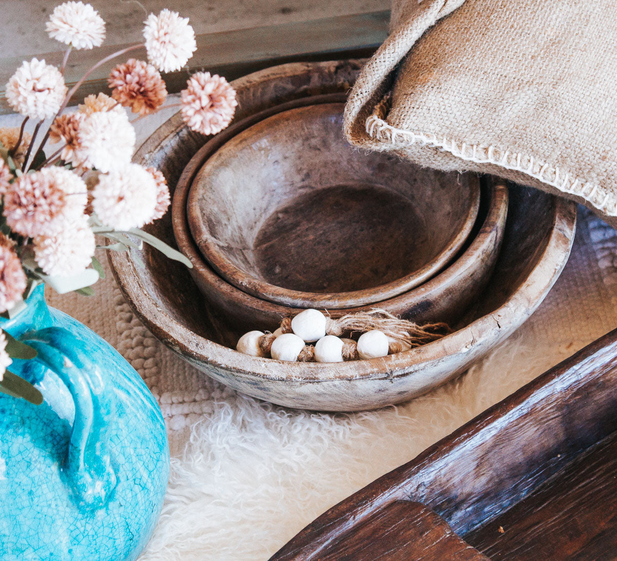 vintage boho wooden handmade indian bowl