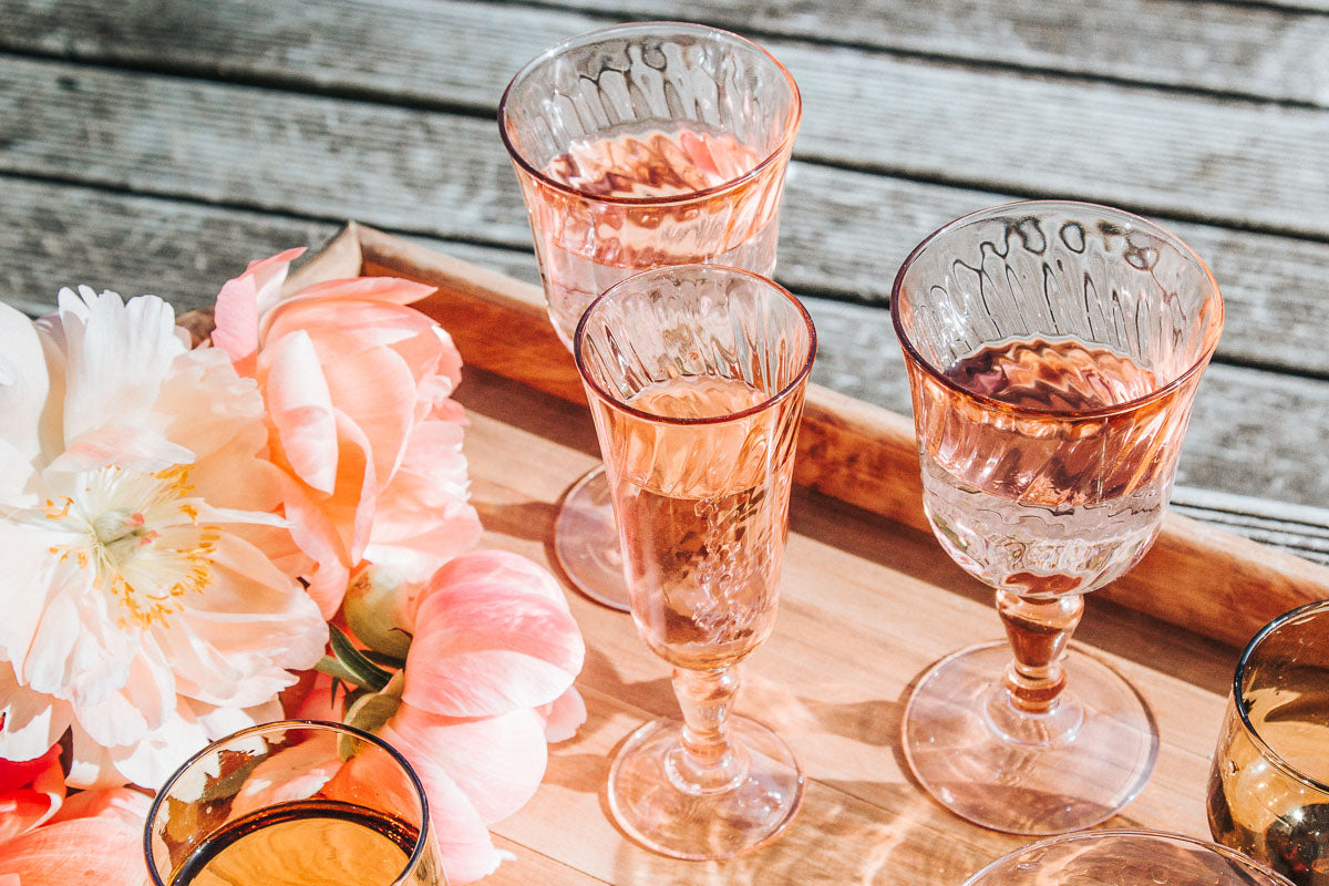 vintage boho french arcoroc blush swirl wine glasses