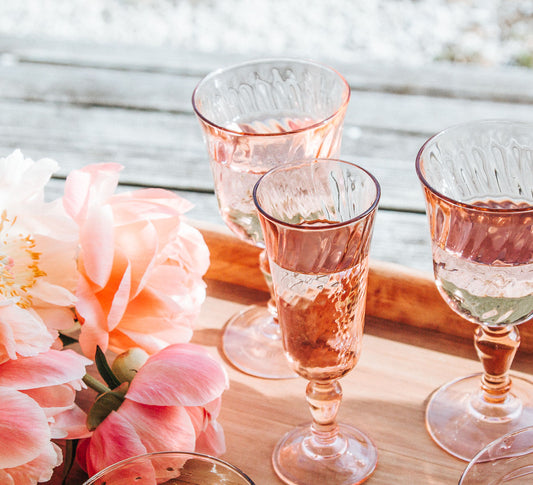 vintage boho french arcoroc blush swirl wine glasses