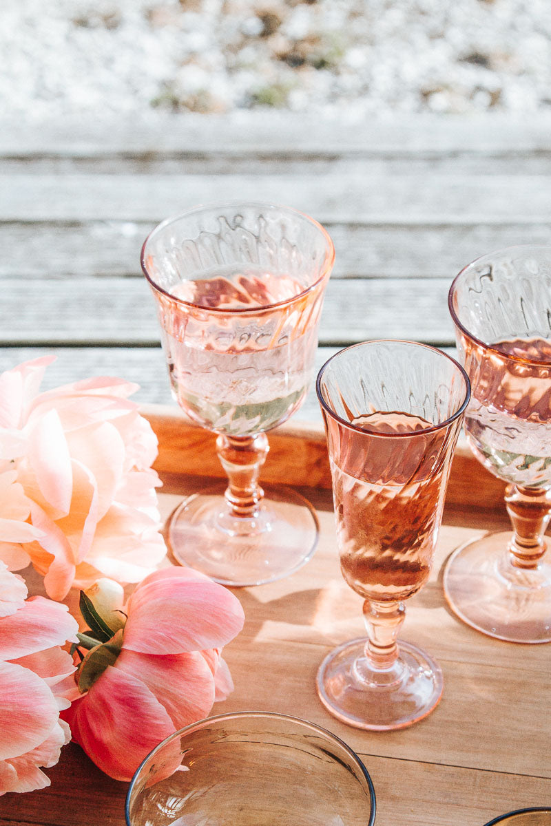 vintage boho french arcoroc blush swirl wine glasses