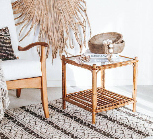 vintage boho cane coffee side table