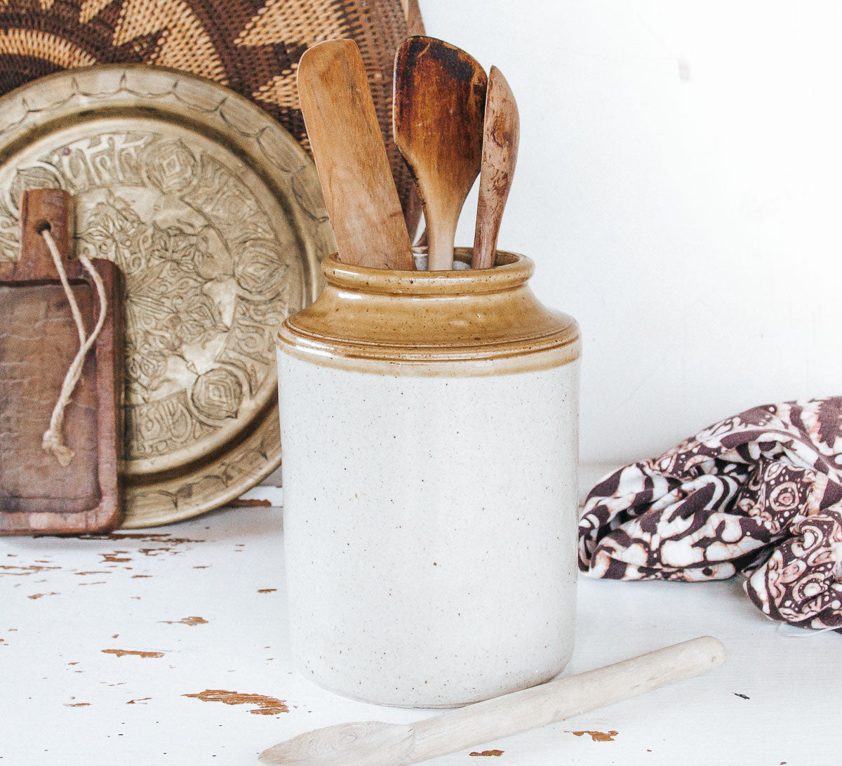 vintage boho stone crock vase