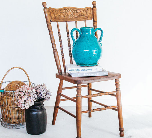 vintage antique wooden dining chair spindleback and carved details