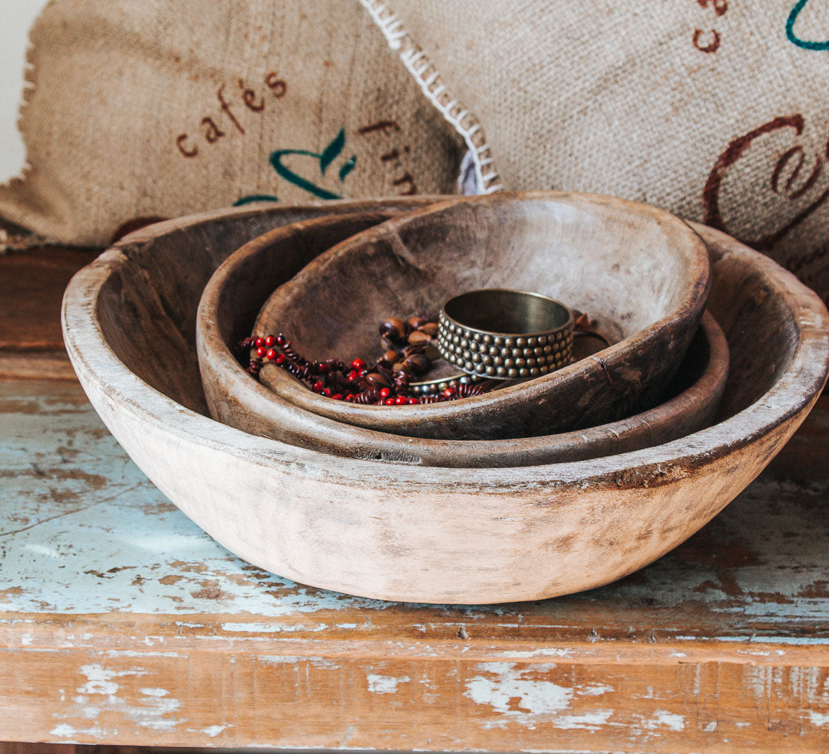 vintage boho wooden handmade indian bowl