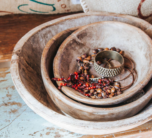 vintage boho wooden handmade indian bowl