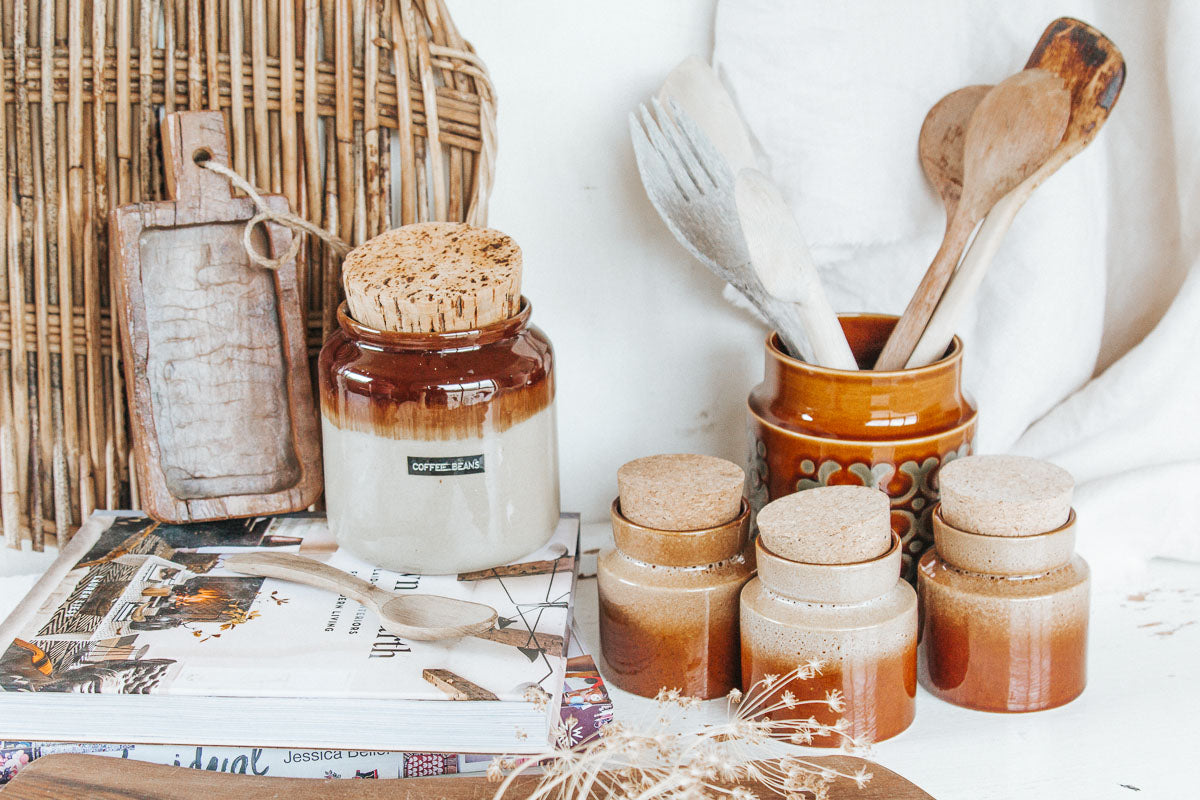 vintage boho retro glazed temuka storage jar