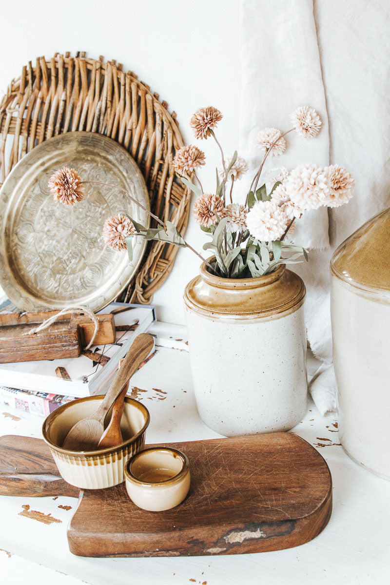 vintage boho stone crock vase