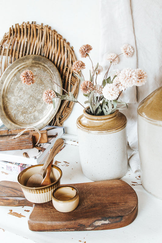 vintage boho stone crock vase
