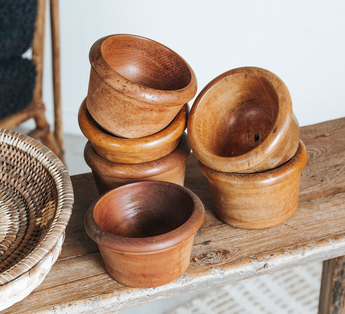 vintage boho handmade wooden serving bowls