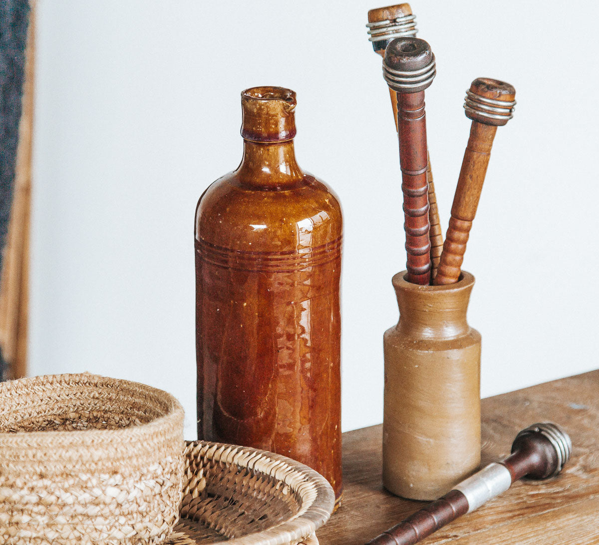 vintage boho stone glazed crock bottle