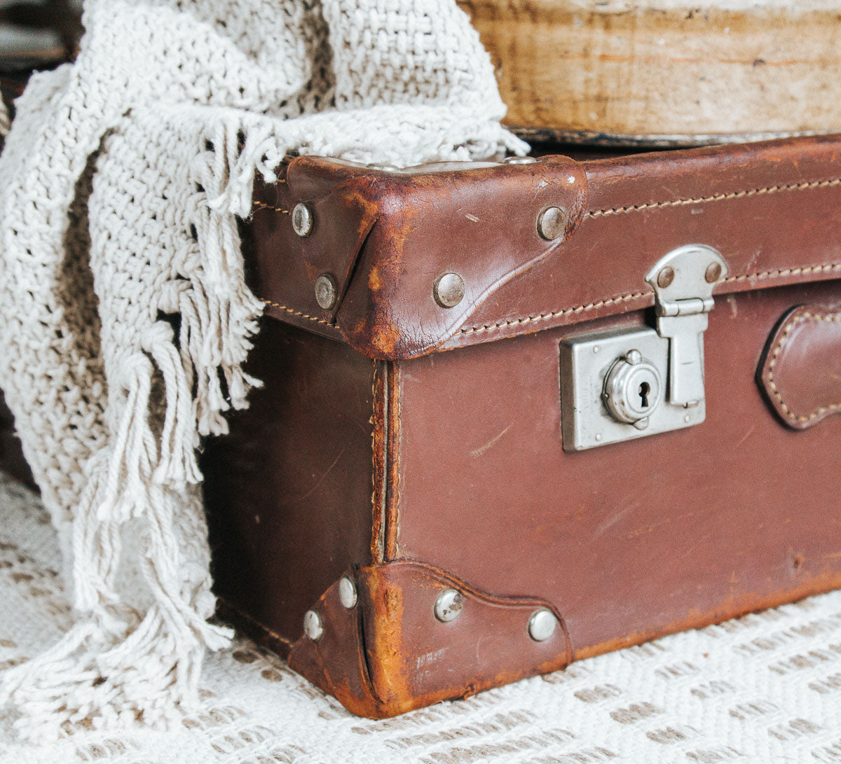 vintage boho retro leather suitcase