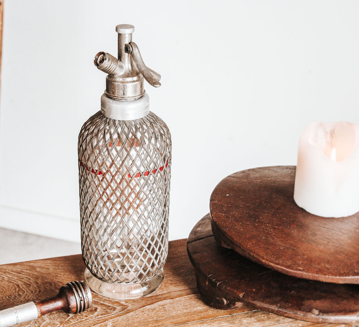vintage boho soda syphon decor