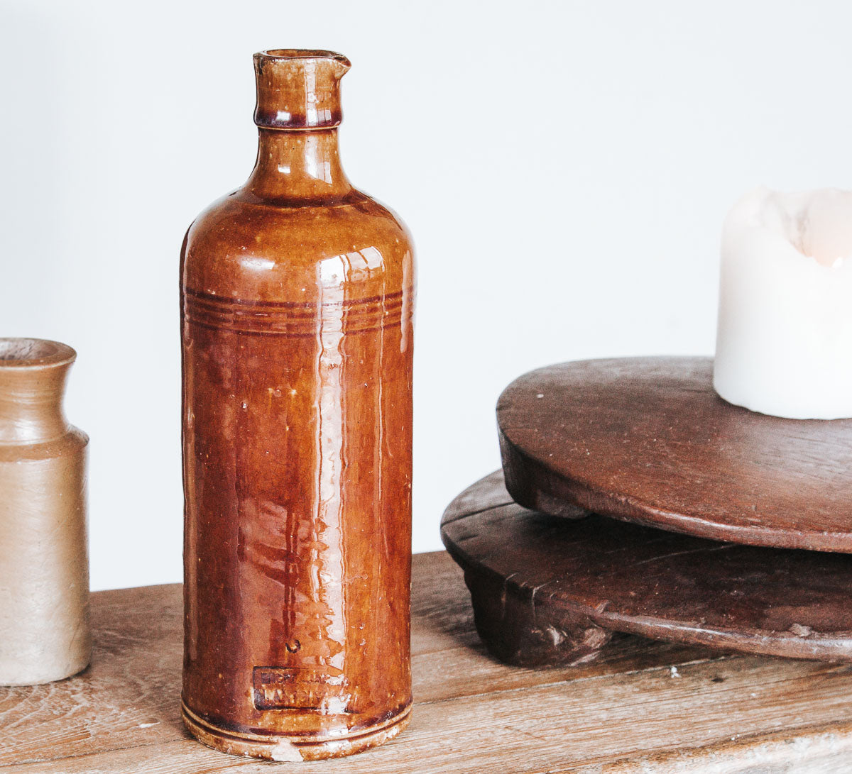 vintage boho stone glazed crock bottle