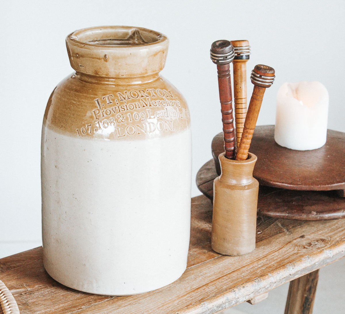 vintage wooden and metal sewing spools