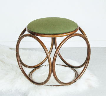 vintage boho bentwood stool with green velvet seat designed by michael thonet