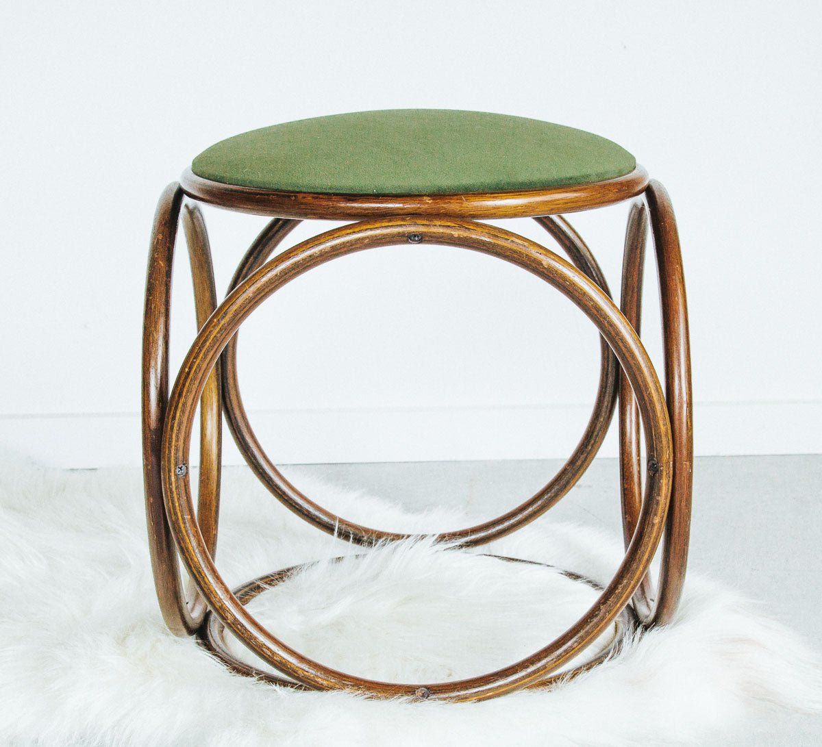 vintage retro bentwood tool with velvet green seat designed by micheal thonet