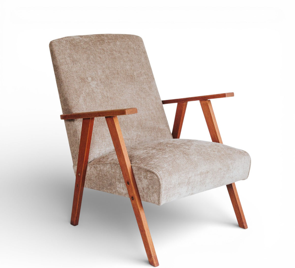 vintage boho mid century velvet and wooden armchair lounge accent seating