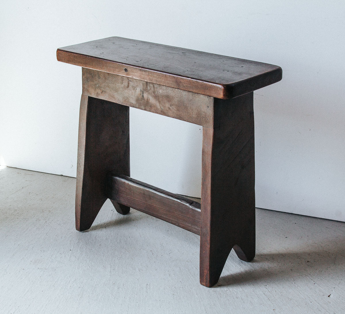 reclaimed boho timber rustic scandi wooden stool in dark cocoa brown