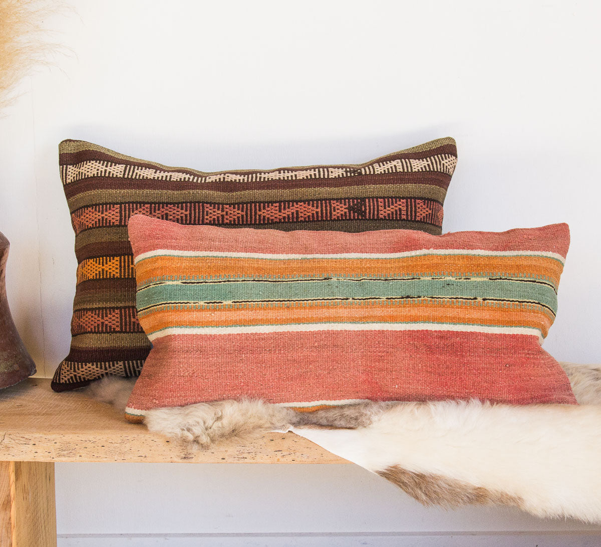boho woven cotton wool turkish kilim handmade vintage pillow cushion
