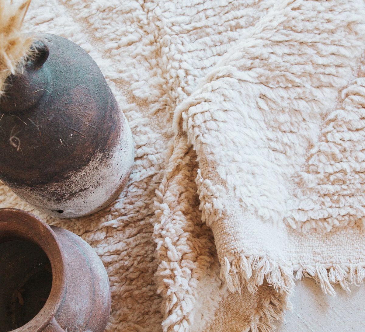 vintage boho beni ourain moroccan  wool floor rug in cream, thick wool 