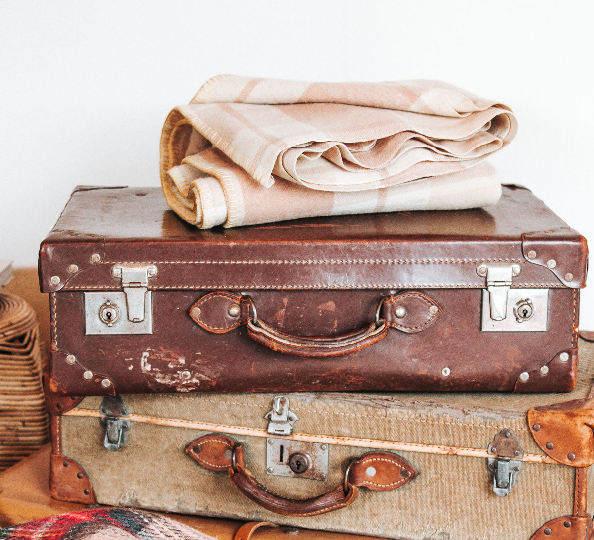 vintage boho leather retro suitcase