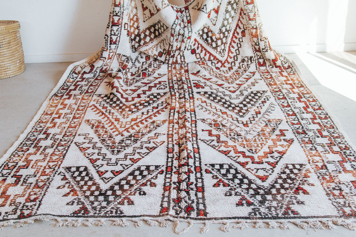 vintage boho beni ourain wool moroccan rug with triabl pattern bohzali