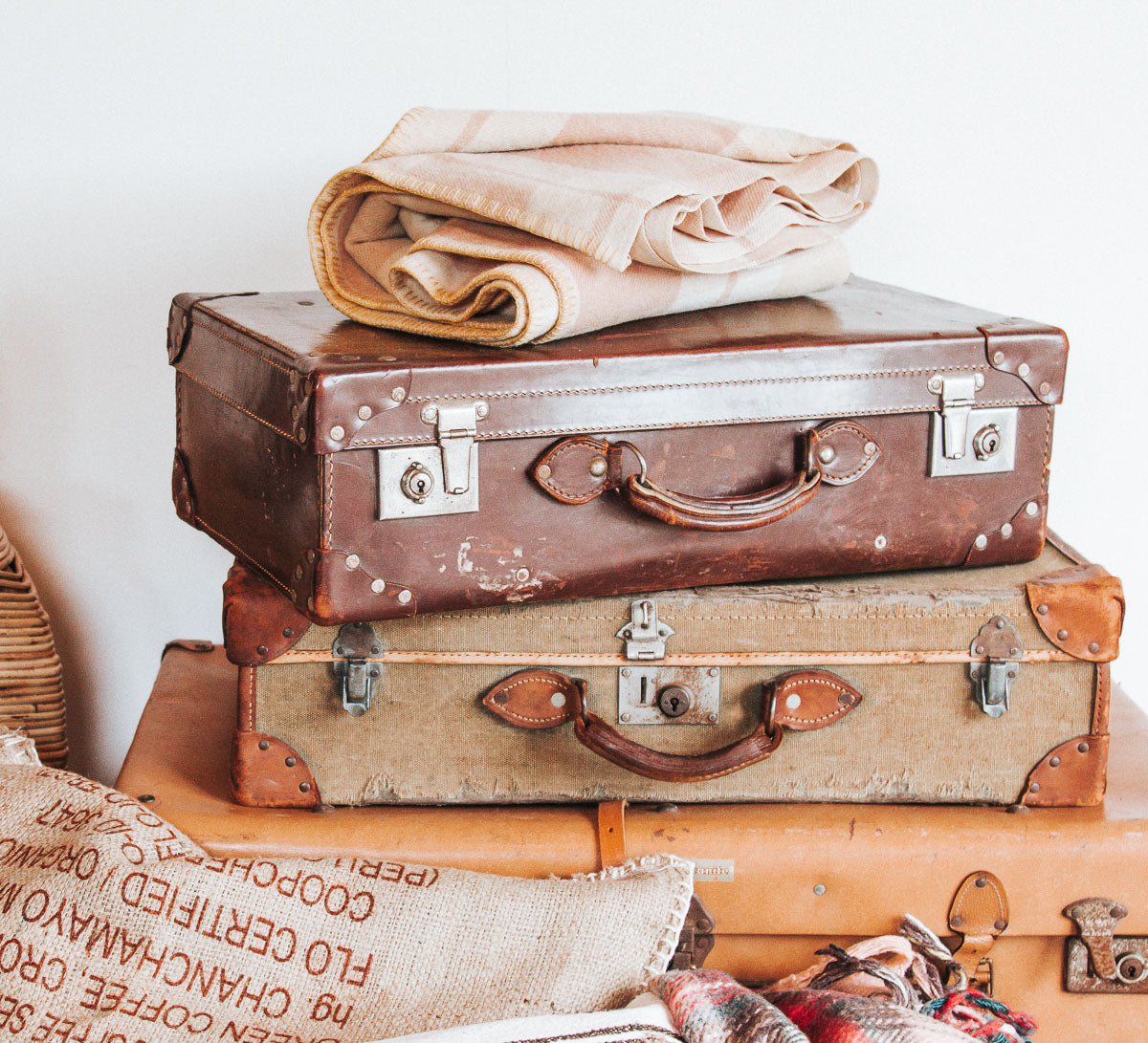 vintage boho leather retro suitcase