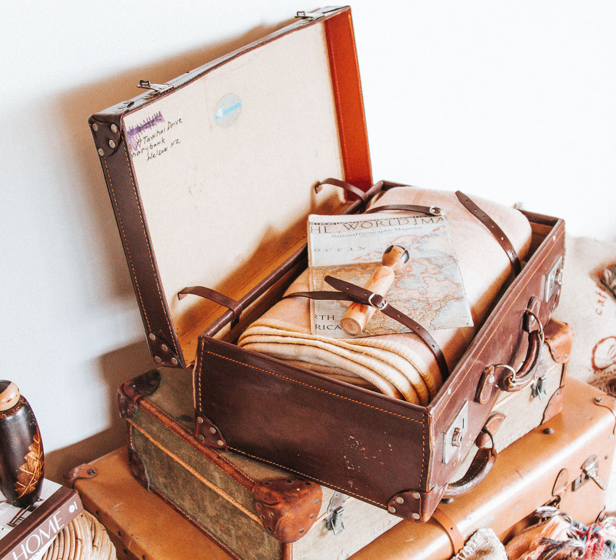 vintage boho leather retro suitcase