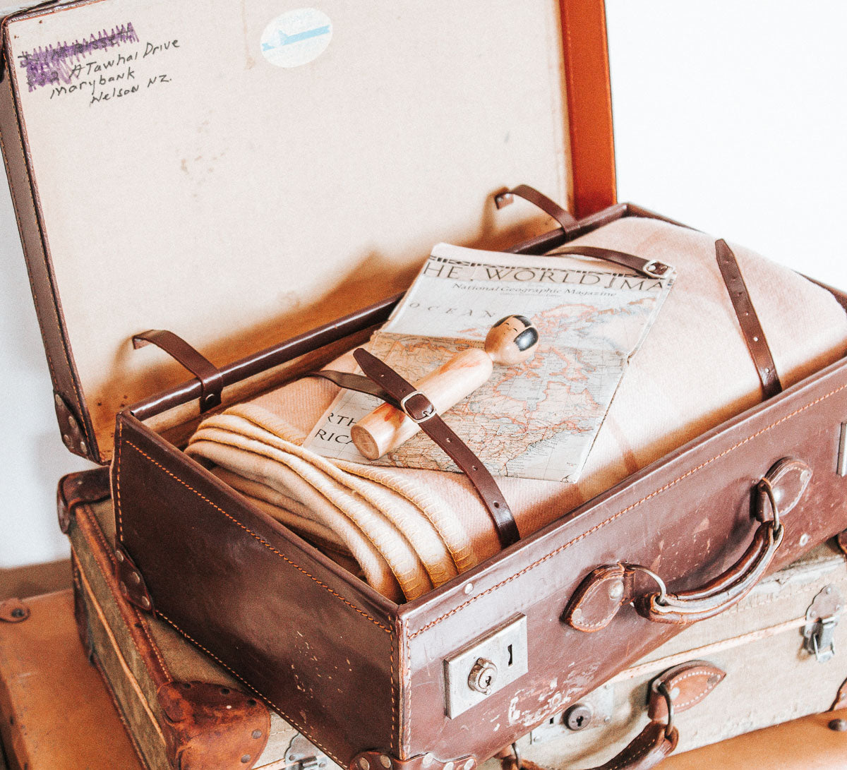 vintage boho leather retro suitcase