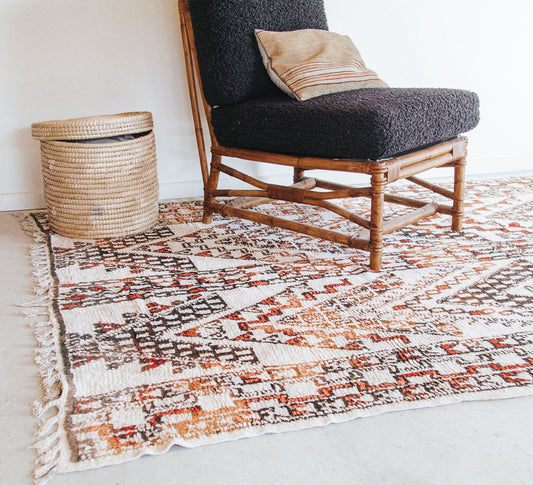 vintage boho beni ourain wool moroccan rug with triabl pattern bohzali