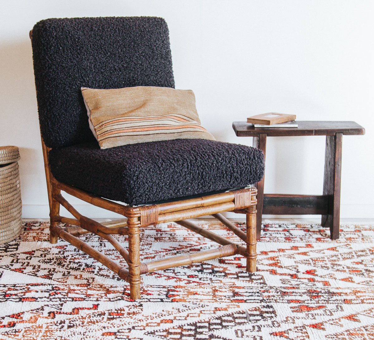 vintage boho beni ourain wool moroccan rug with triabl pattern bohzali